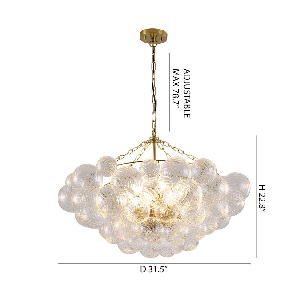 12-Light Brass Chandelier With Clear Swirl Glass Accents