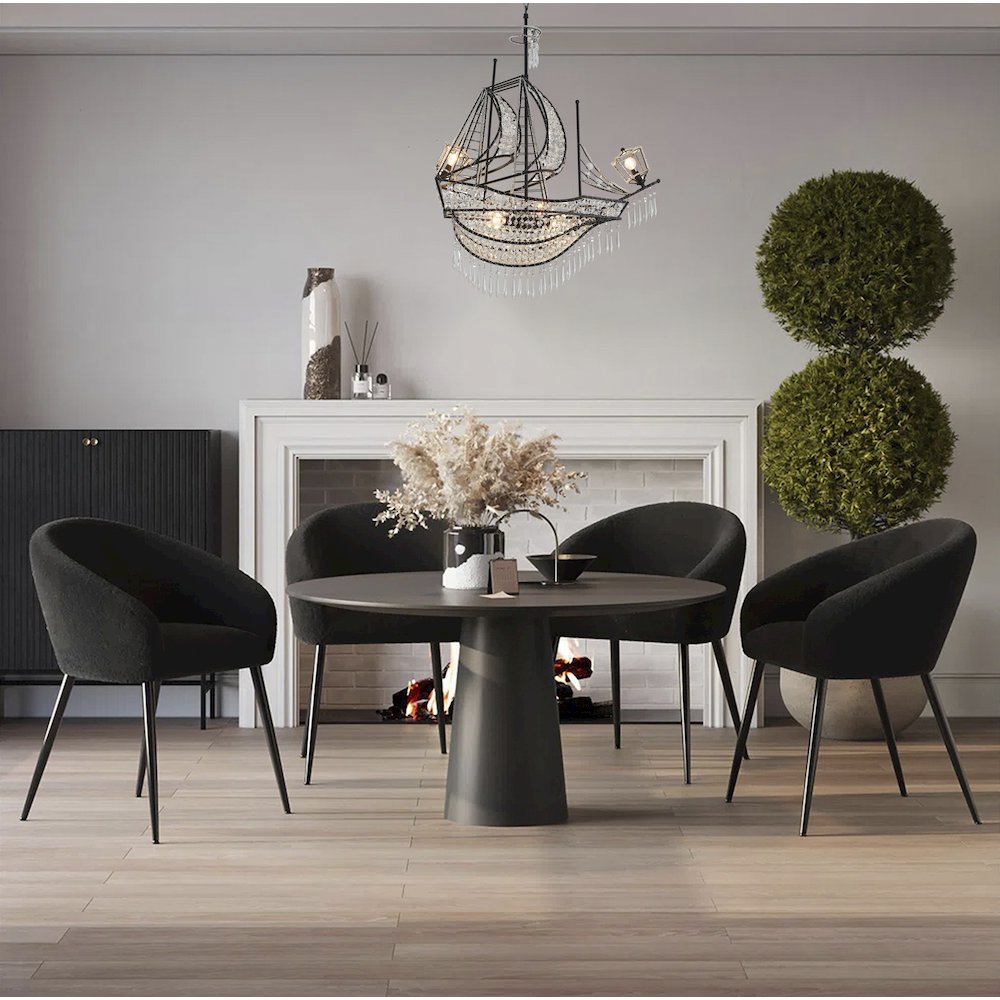 4-Light Matte Black Iron Chandelier With Clear Crystals