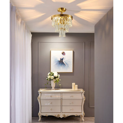 3-Light Gold Metal Chandelier With Clear Crystals