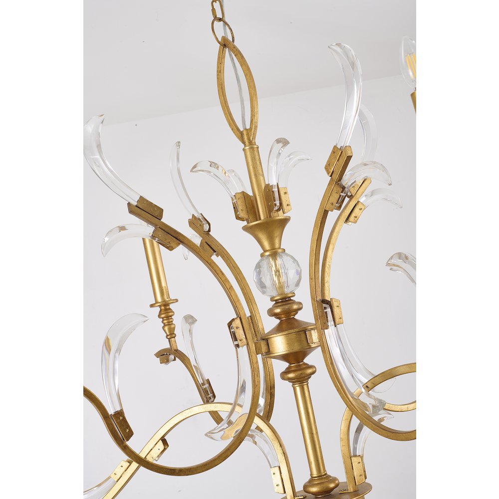 6-Light Gold Metal Leaf Chandelier With Clear Crystals
