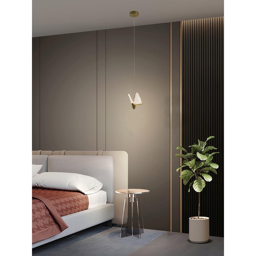 1-Light Stain Brass LED Pendant In a Butterfly Shape