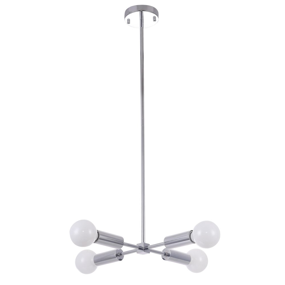 4-Light Chrome Chandelier With Four Arms And Visible Bulbs