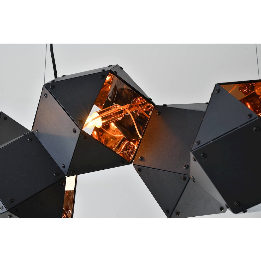 8-Light Black Block Chandelier With A Copper Interior
