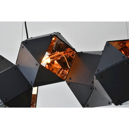 8-Light Black Block Chandelier With A Copper Interior