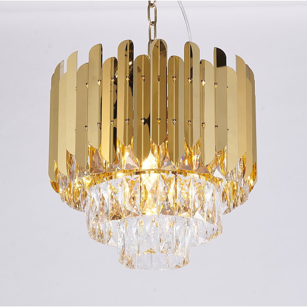 8-Light Gold Stainless Steel Chandelier With Clear Crystals