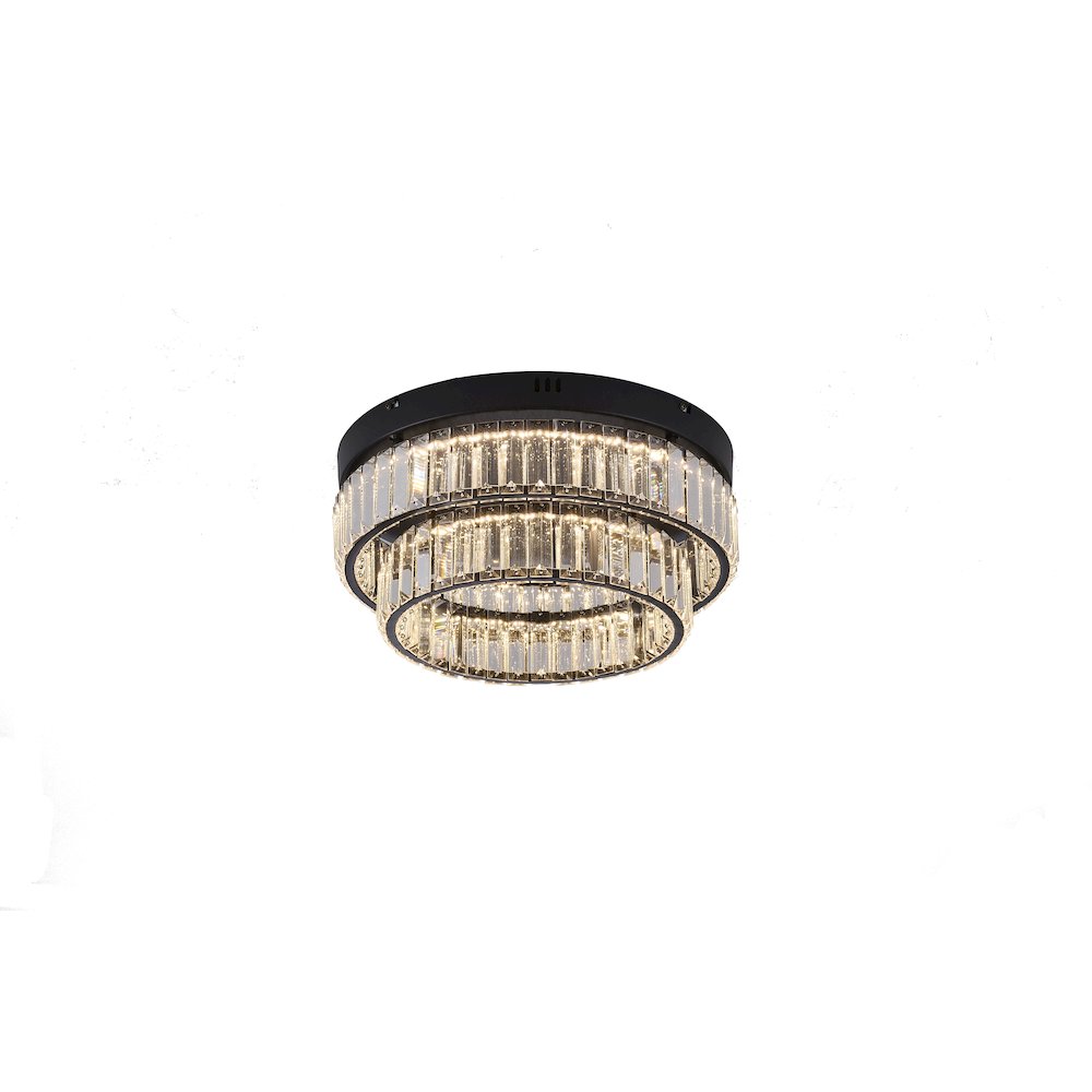 2-Light Satin Black Dimmable LED Flush Mount With Clear Crystals