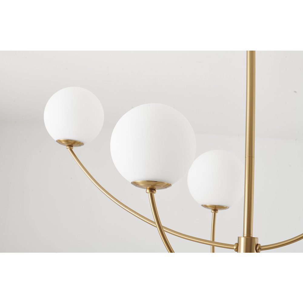 6-Light Brass Chandelier With White Glass Shades