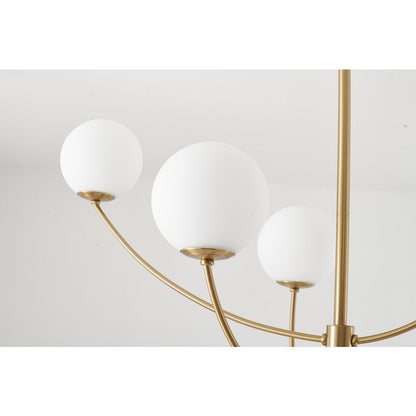 6-Light Brass Chandelier With White Glass Shades