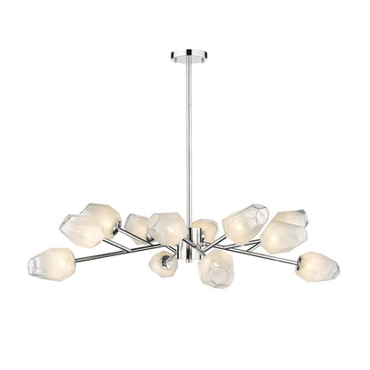 12-Light Chrome Chandelier With White Glass Shades