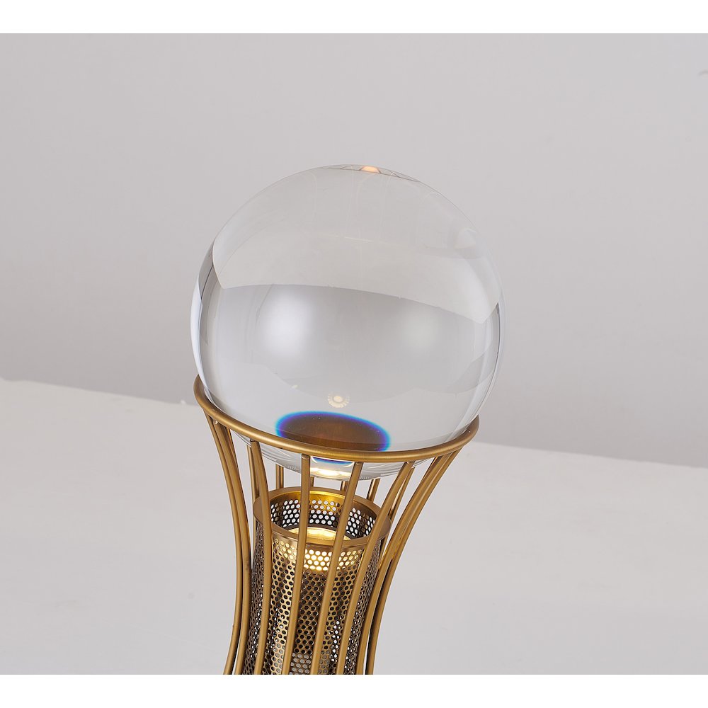 1-Light Antique Brass Metal Table Lamp With A Clear Crystal Ball