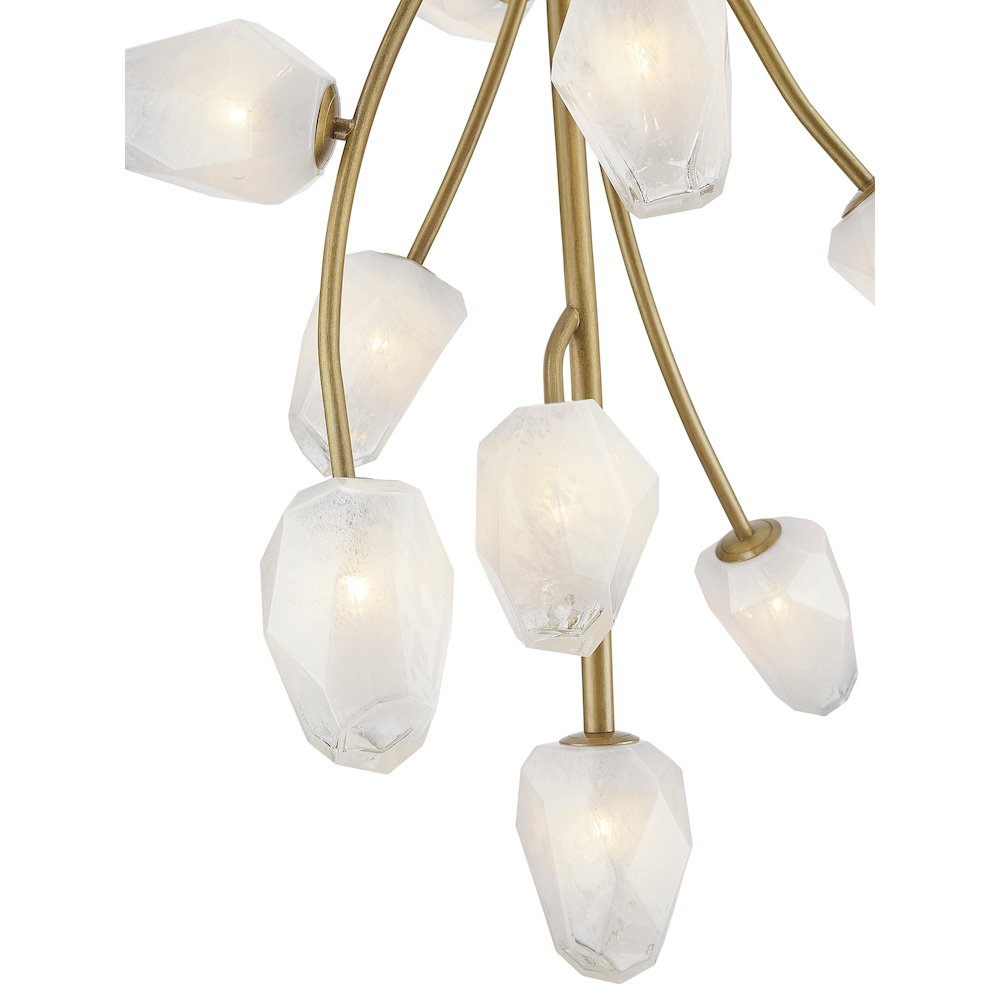 22-Light gold iron frame chandelier with white glass shades