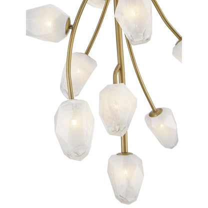 22-Light gold iron frame chandelier with white glass shades