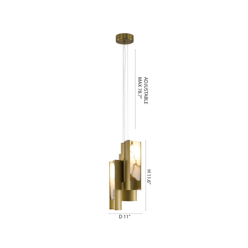 3-Light Satin Brass Aluminum LED Pendant With White Alabaster Accents