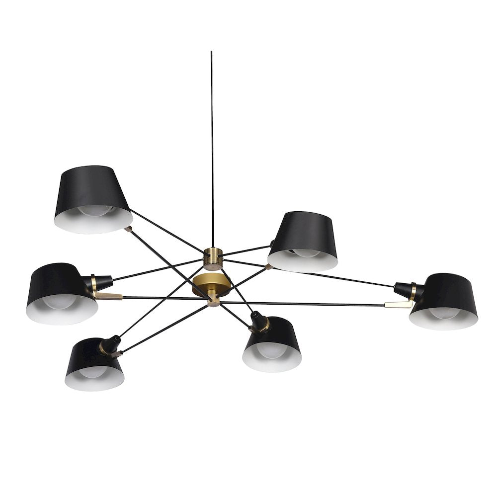 6-Light Black Iron Chandelier With Black Aluminum Shades