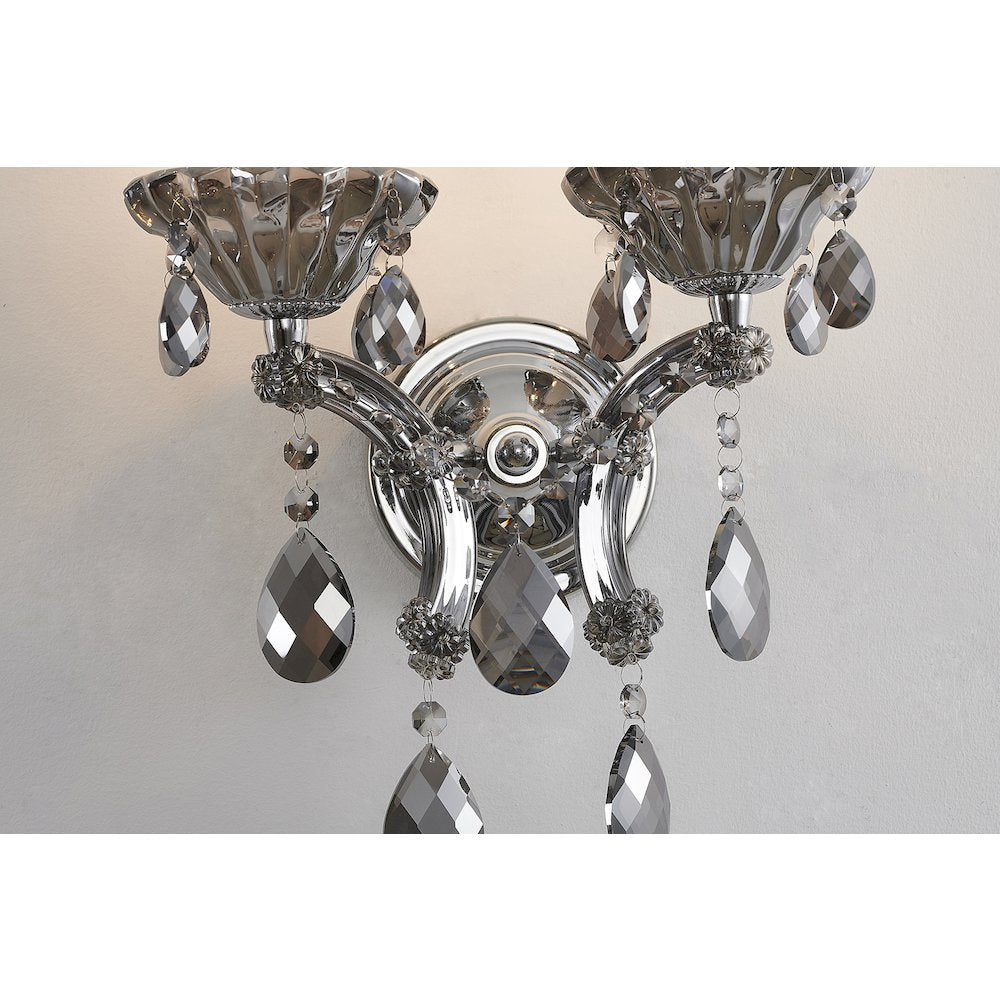 2-Light Chrome Metal Wall Sconce With Smoke Crystal Accents