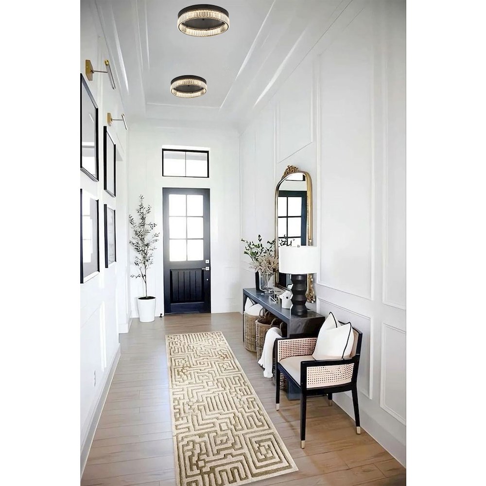1-Light Satin Black Dimmable LED Flush Mount With Clear Crystals