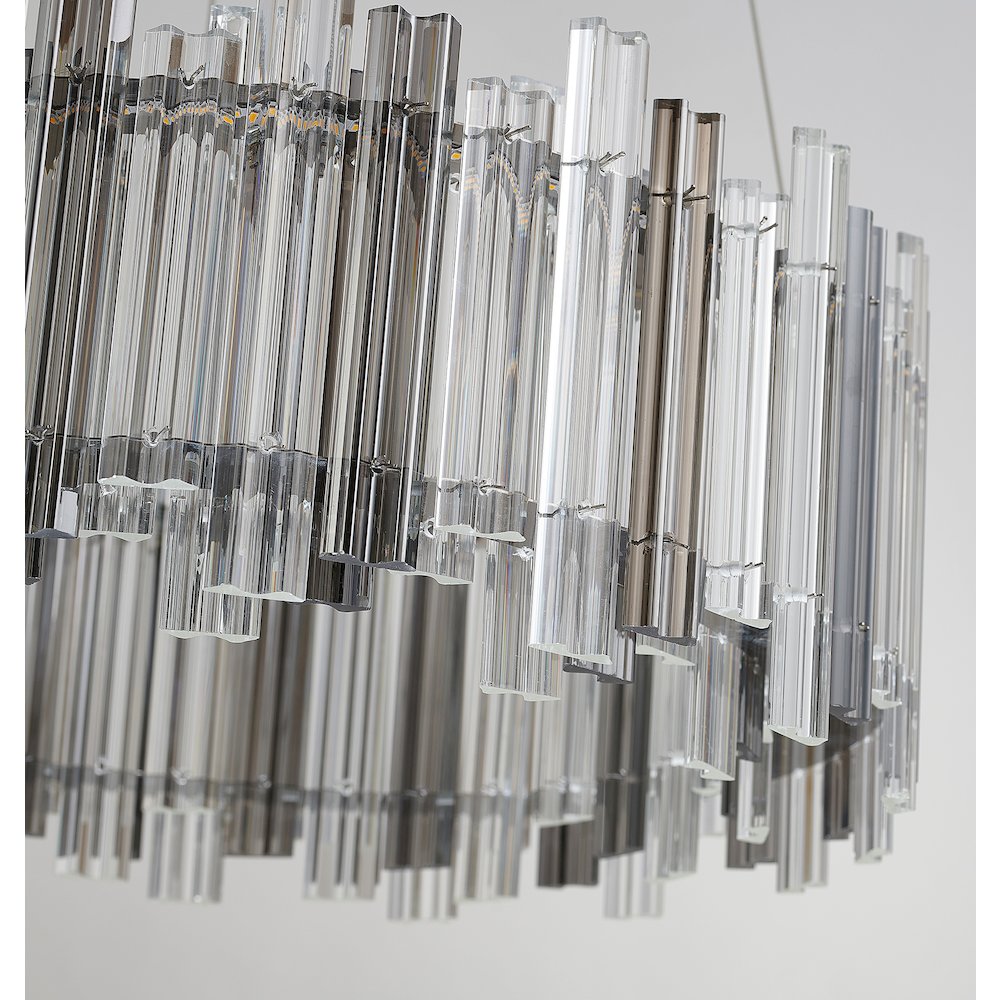 2-Light Chrome LED Chandelier With Clear And Smoke Glass Accents