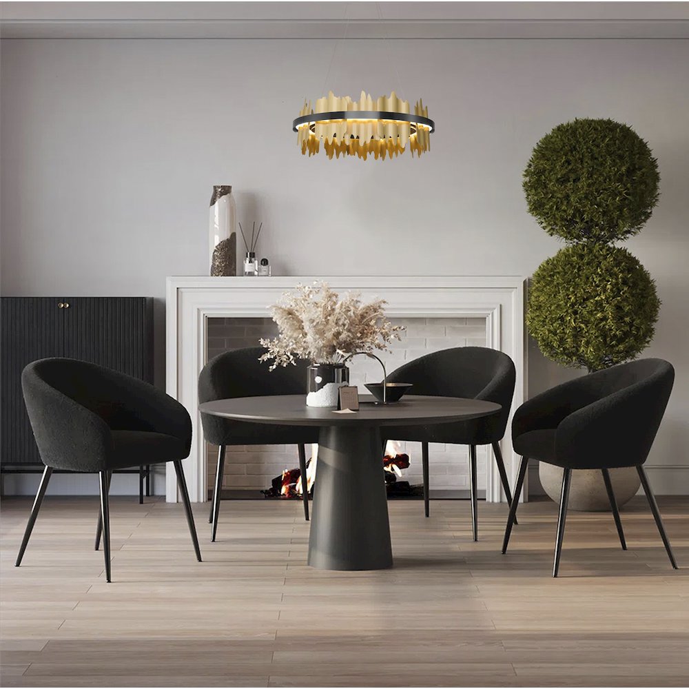 1-Light Black Stainless Steel LED Chandelier With Brass Copper
