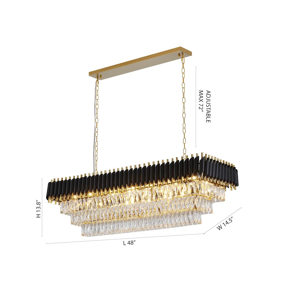 14-Light black and gold chandelier with clear hanging crystal