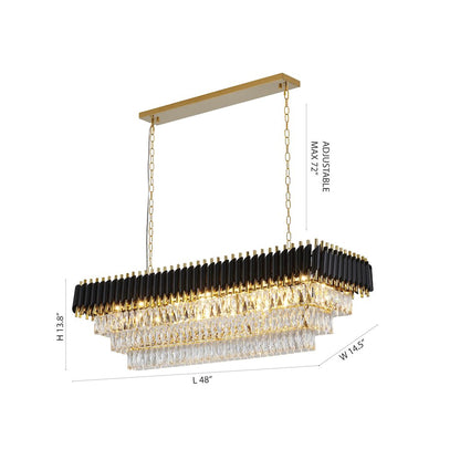 14-Light black and gold chandelier with clear hanging crystal