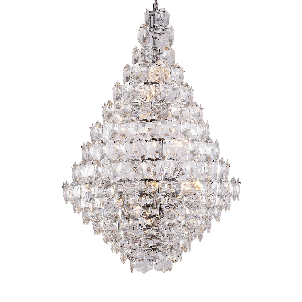 36-Light Chrome Chandelier With Clear Hanging Crystals