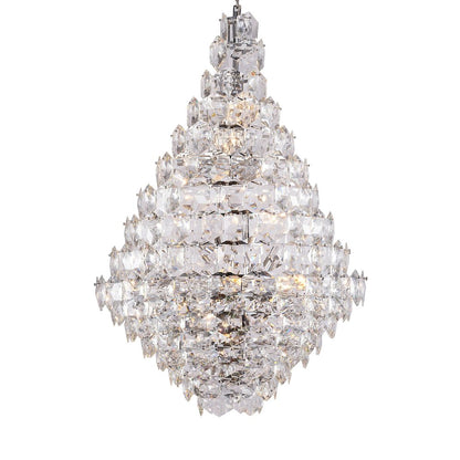 36-Light Chrome Chandelier With Clear Hanging Crystals