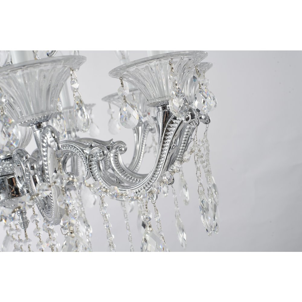 10-Light Chrome Metal Chandelier With Clear Hanging Crystals