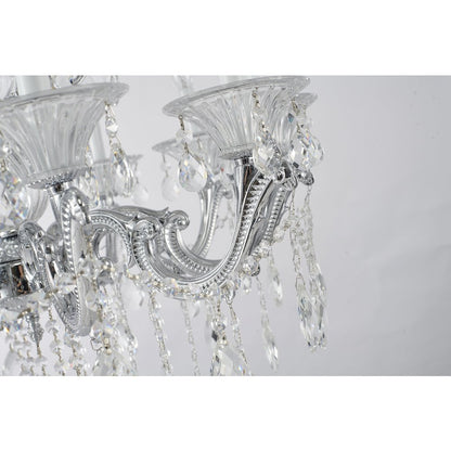 10-Light Chrome Metal Chandelier With Clear Hanging Crystals