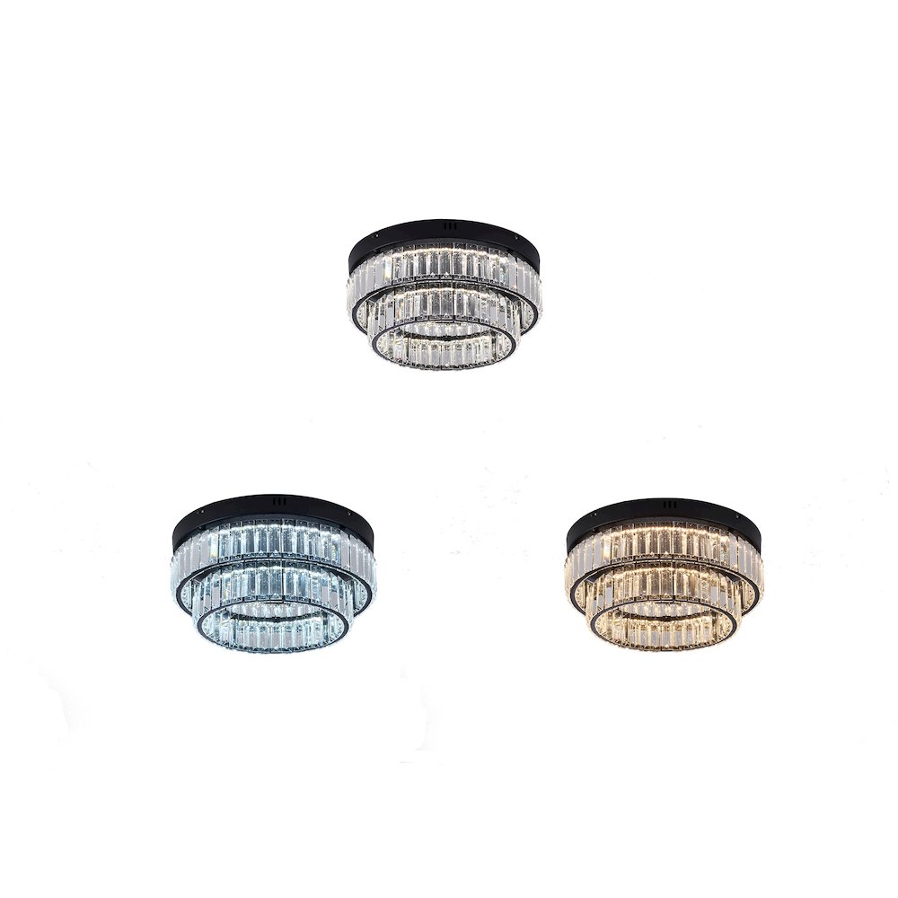 2-Light Satin Black Dimmable LED Flush Mount With Clear Crystals