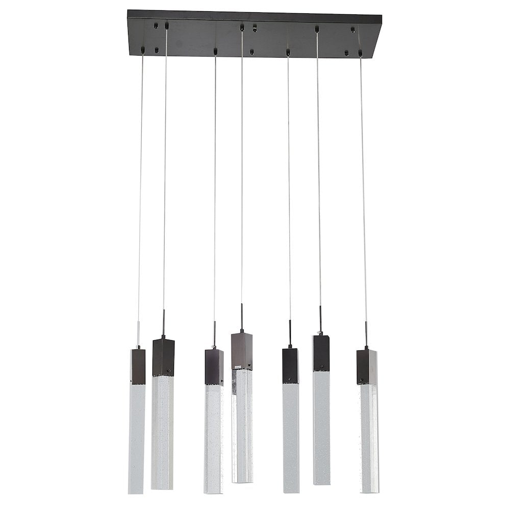7-Light Matte Black Island Lighting With A Clear Bubble Crystal