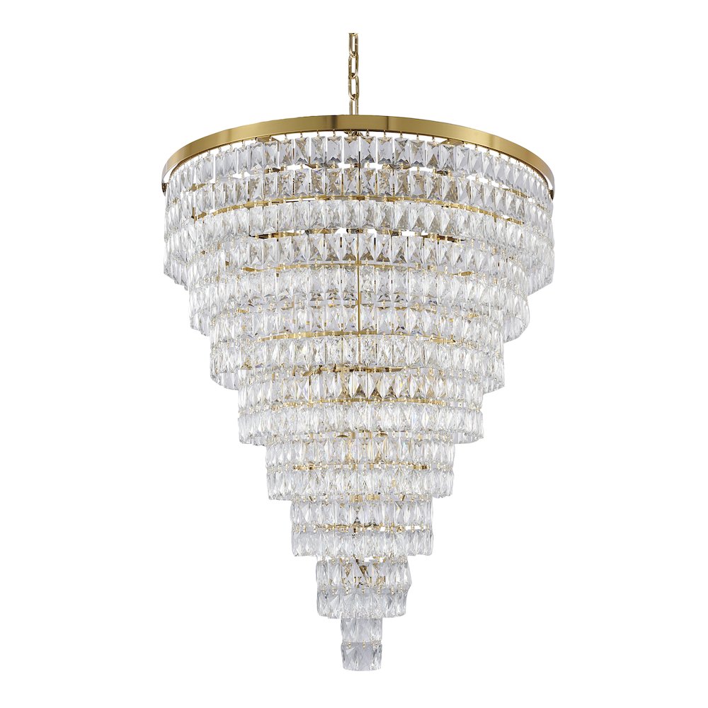 30-Light Gold Chandelier With Clear Crystals