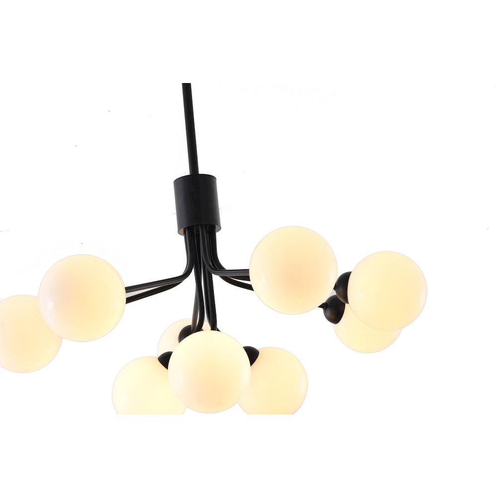 9-Light Black Metal Chandelier With White Glass Globe Shades