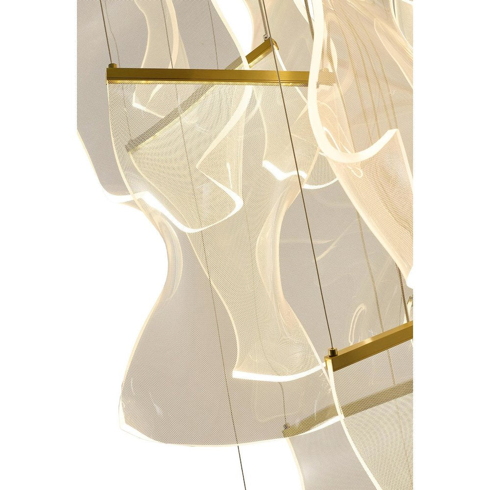 24-Light Brass Chandelier With Acrylic Crumbled Sheet Pendants