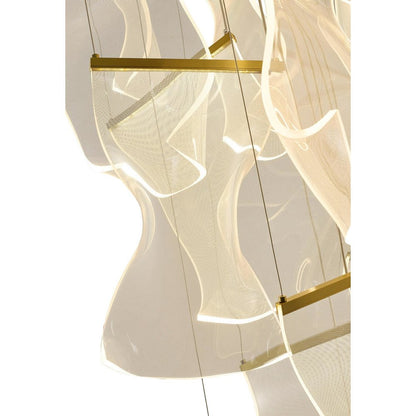24-Light Brass Chandelier With Acrylic Crumbled Sheet Pendants