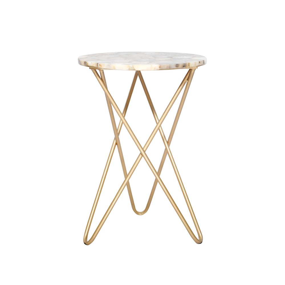 Gold Stainless Steel Side Table With An Agate Round Top