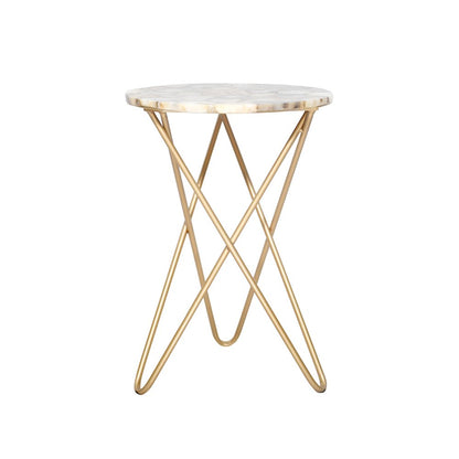 Gold Stainless Steel Side Table With An Agate Round Top