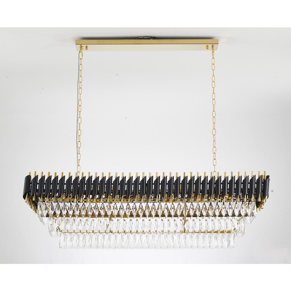 14-Light black and gold chandelier with clear hanging crystal