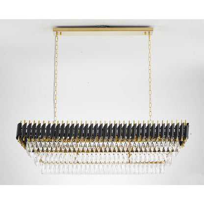 14-Light black and gold chandelier with clear hanging crystal
