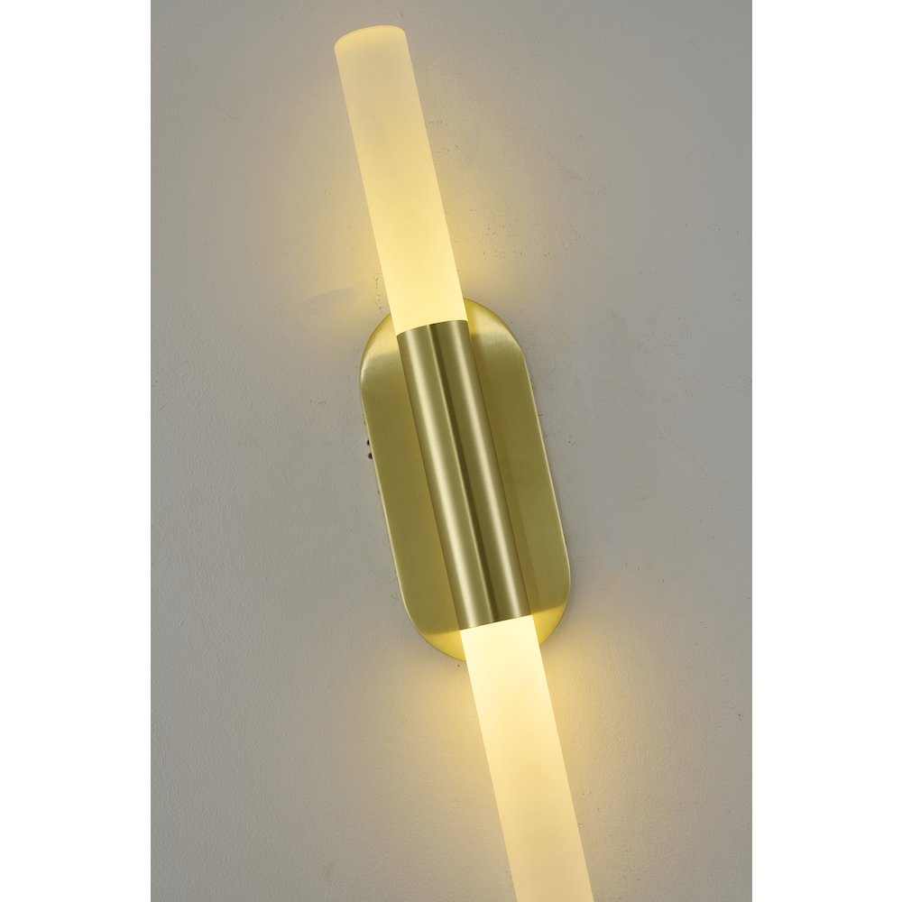 2-Light Satin Brass Wall Sconce Lighting With White Frosted Acrylic Shades