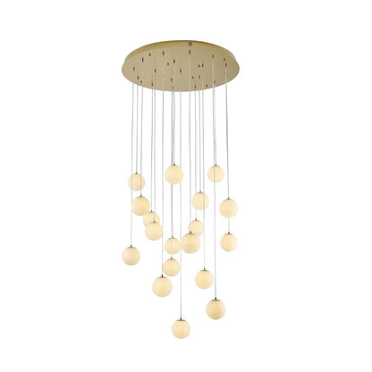 18-Light Brass Stainless Steel Chandelier With Alabaster Pendants