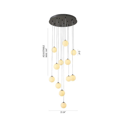 12-Light Black Stainless Steel Chandelier With Alabaster Pendants