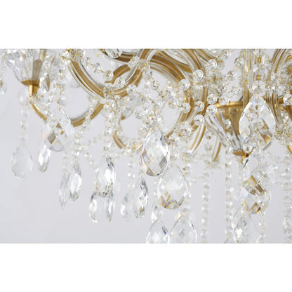 18-Light Satin Brass Metal Chandelier With Clear Hanging Crystals