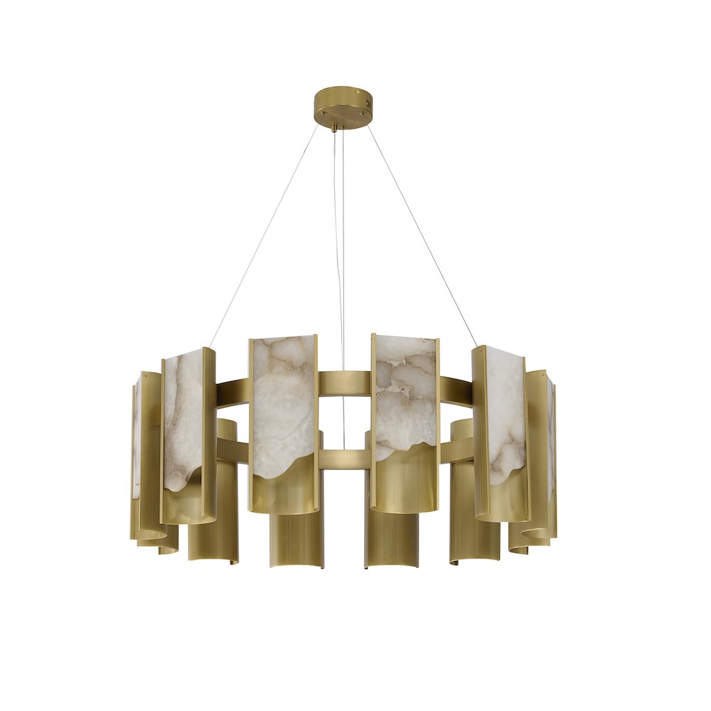 12-Light Satin Brass Aluminum LED Chandelier With White Alabaster Accents
