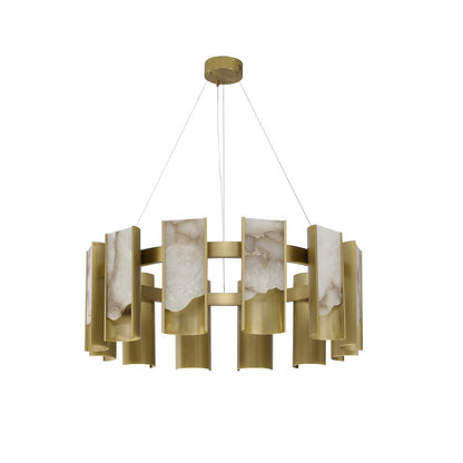 12-Light Satin Brass Aluminum LED Chandelier With White Alabaster Accents