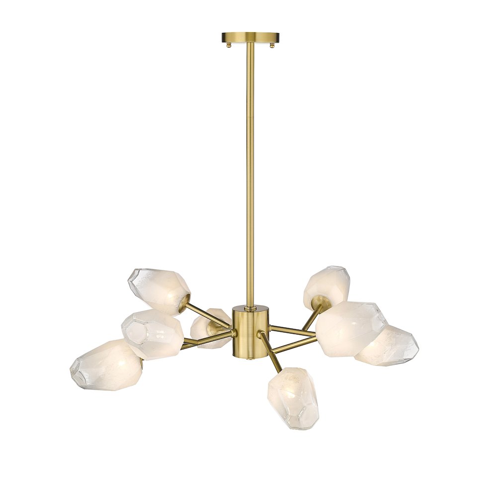 8-Light Gold Chandelier With White Glass Shades