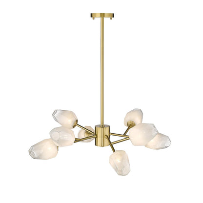 8-Light Gold Chandelier With White Glass Shades