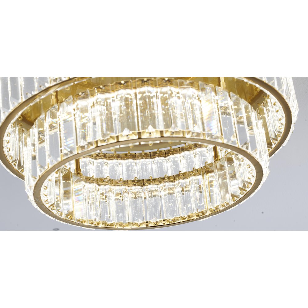 2-Light Brass Dimmable LED Flush Mount With Clear Crystals