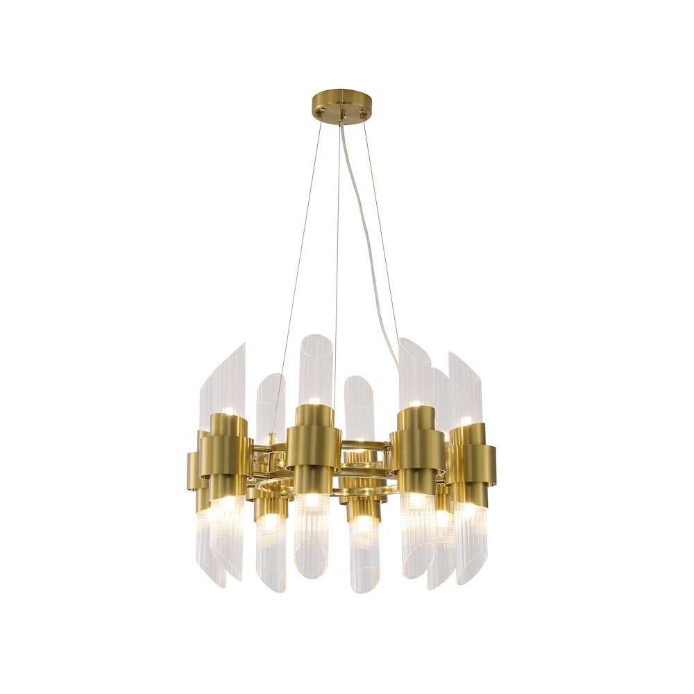 16-Light Satin Brass Iron Chandelier With Glass Shades