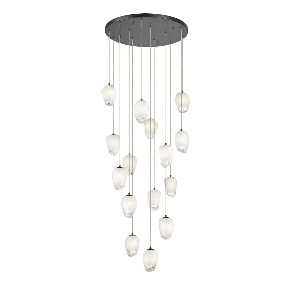 15-Light Black Chandelier With White Glass Pendants
