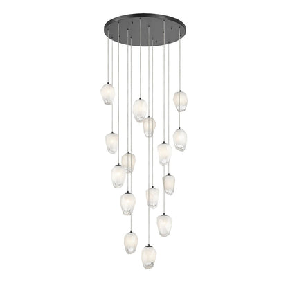 15-Light Black Chandelier With White Glass Pendants